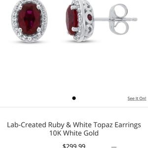 Ruby and white Topaz Earrings 10k white gold